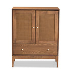 Baxton Studio Ramiel Mid-Century Modern Ash Walnut Finished Wood and Rattan 1-Drawer Sideboard