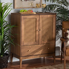 Baxton Studio Ramiel Mid-Century Modern Ash Walnut Finished Wood and Rattan 1-Drawer Sideboard