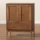 Baxton Studio Ramiel Mid-Century Modern Ash Walnut Finished Wood and Rattan 1-Drawer Sideboard