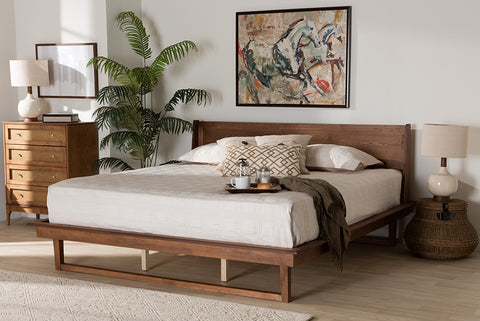 Baxton Studio Macayle Mid-Century Modern Ash Walnut Finished Wood King Size Platform Bed