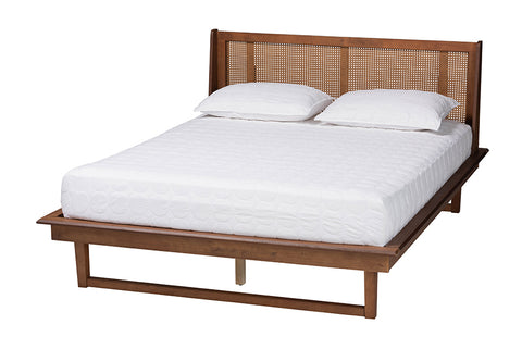 Baxton Studio Aveena Mid-Century Modern Walnut Brown Finished Wood Queen Size Platform Bed