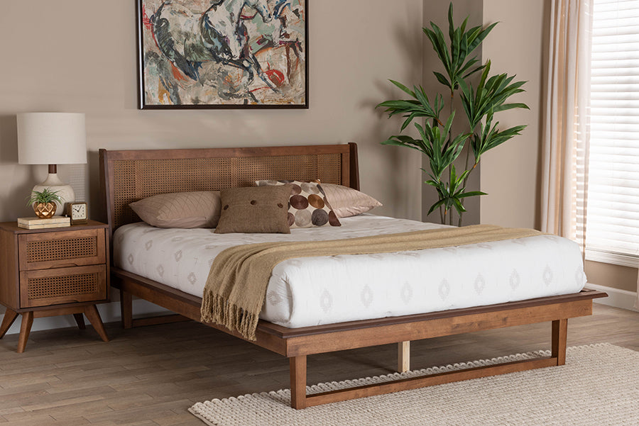 Baxton Studio Aveena Mid-Century Modern Walnut Brown Finished Wood Queen Size Platform Bed