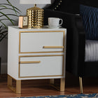 Baxton Studio Giolla Contemporary Glam and Luxe White Finished Wood and Gold Metal 2-Drawer End Table
