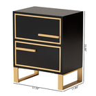 Baxton Studio Giolla Contemporary Glam and Luxe Black Finished Wood and Gold Metal 2-Drawer End Table
