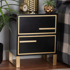 Baxton Studio Giolla Contemporary Glam and Luxe Black Finished Wood and Gold Metal 2-Drawer End Table