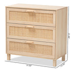 Baxton Studio Sebille Mid-Century Modern Light Brown Finished Wood 3-Drawer Storage Cabinet with Natural Rattan