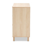 Baxton Studio Sebille Mid-Century Modern Light Brown Finished Wood 3-Drawer Storage Cabinet with Natural Rattan