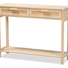 Baxton Studio Sebille Mid-Century Modern Light Brown Finished Wood 2-Drawer Console Table with Natural Rattan