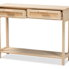 Baxton Studio Sebille Mid-Century Modern Light Brown Finished Wood 2-Drawer Console Table with Natural Rattan