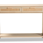 Baxton Studio Sebille Mid-Century Modern Light Brown Finished Wood 2-Drawer Console Table with Natural Rattan