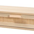 Baxton Studio Sebille Mid-Century Modern Light Brown Finished Wood 2-Drawer Console Table with Natural Rattan