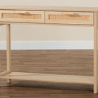 Baxton Studio Sebille Mid-Century Modern Light Brown Finished Wood 2-Drawer Console Table with Natural Rattan