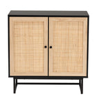 Baxton Studio Declan Mid-Century Modern Espresso Brown Finished Wood and Natural Rattan 2-Door Storage Cabinet