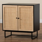 Baxton Studio Declan Mid-Century Modern Espresso Brown Finished Wood and Natural Rattan 2-Door Storage Cabinet