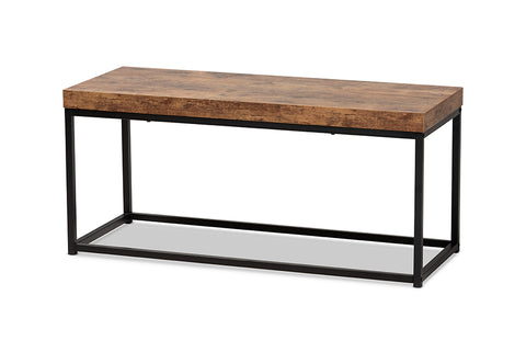 Baxton Studio Bardot Modern Industrial Walnut Brown Finished Wood and Black Metal Accent Bench