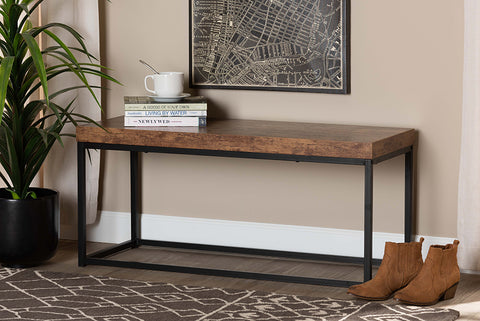 Baxton Studio Bardot Modern Industrial Walnut Brown Finished Wood and Black Metal Accent Bench