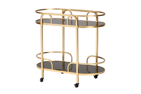Baxton Studio Leighton Contemporary Glam and Luxe Gold Metal and Tempered Glass 2-Tier Wine Cart