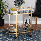Baxton Studio Leighton Contemporary Glam and Luxe Gold Metal and Tempered Glass 2-Tier Wine Cart