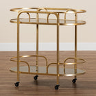 Baxton Studio Leighton Contemporary Glam and Luxe Gold Metal and Tempered Glass 2-Tier Wine Cart