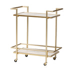 Baxton Studio Louise Contemporary Glam and Luxe Gold Metal and White Marble 2-Tier Wine Cart