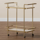 Baxton Studio Louise Contemporary Glam and Luxe Gold Metal and White Marble 2-Tier Wine Cart