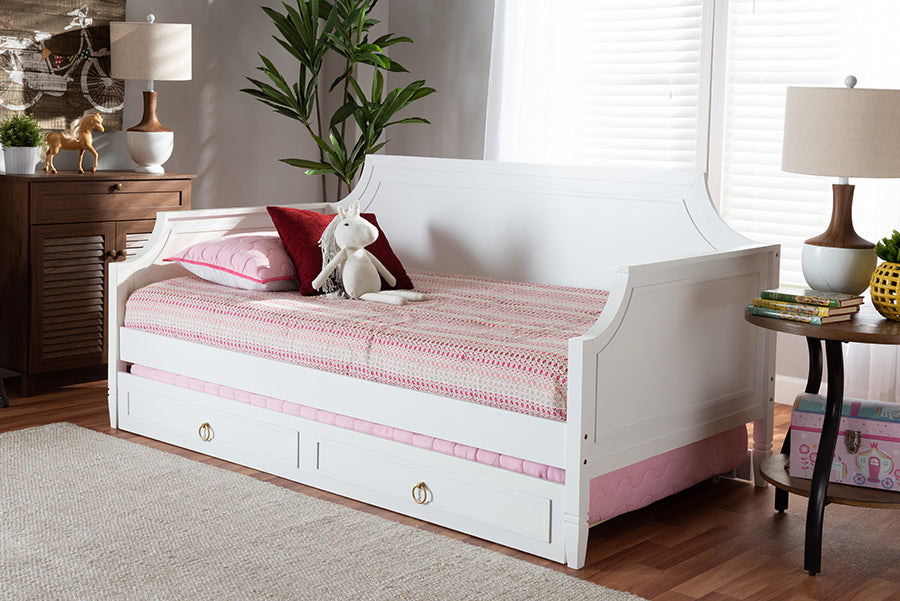 Baxton Studio Mariana Classic and Traditional White Finished Wood Full Size Daybed with Twin Size trundle