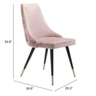 Zuo Piccolo Dining Chair (Set of 2) Pink