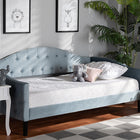 Baxton Studio Benjamin Modern and Contemporary Light Blue Velvet Fabric Upholstered and Dark Brown Finished Wood Full Size Daybed
