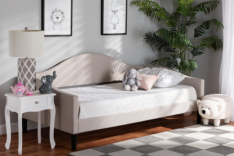 Baxton Studio Milligan Modern and Contemporary Beige Fabric Upholstered and Dark Brown Finished Wood Full Size Daybed