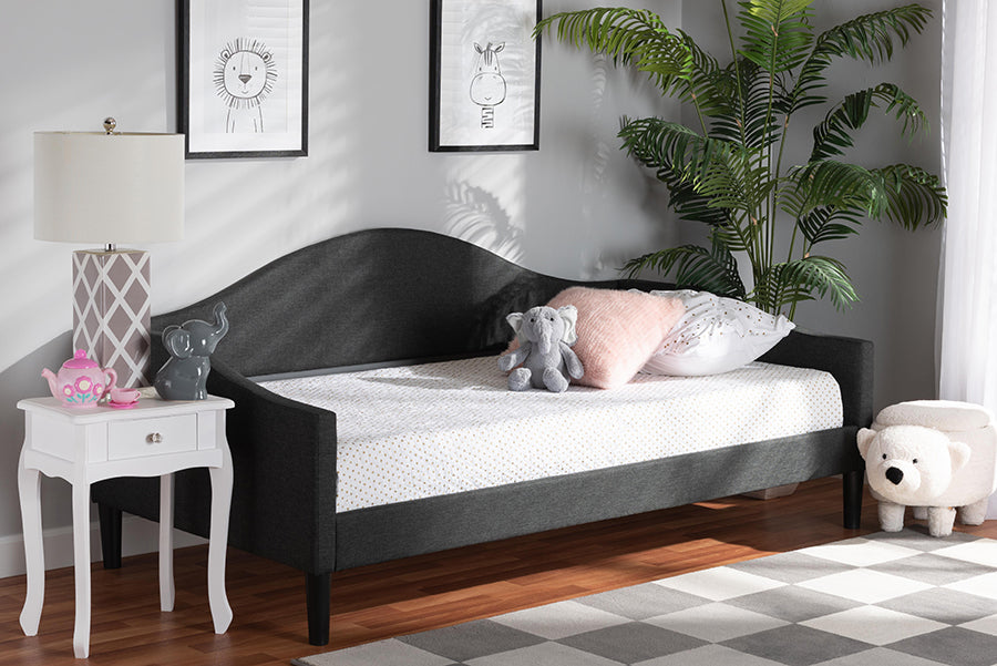 Baxton Studio Milligan Modern and Contemporary Charcoal Fabric Upholstered and Dark Brown Finished Wood Twin Size Daybed