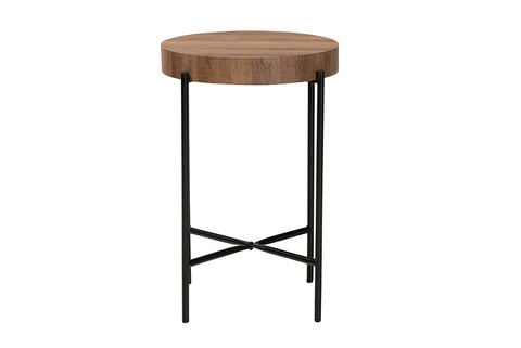 Baxton Studio Savion Modern Industrial Walnut Brown Finished Wood and Black Metal End Table