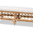 bali & pari Orchard Modern Bohemian White Fabric Upholstered and Natural Brown Rattan Bench