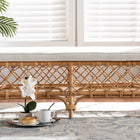 bali & pari Orchard Modern Bohemian White Fabric Upholstered and Natural Brown Rattan Bench