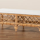 bali & pari Orchard Modern Bohemian White Fabric Upholstered and Natural Brown Rattan Bench