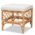 bali & pari Orchard Modern Bohemian White Fabric Upholstered and Natural Brown Rattan Ottoman