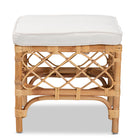 bali & pari Orchard Modern Bohemian White Fabric Upholstered and Natural Brown Rattan Ottoman