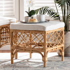 bali & pari Orchard Modern Bohemian White Fabric Upholstered and Natural Brown Rattan Ottoman
