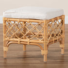 bali & pari Orchard Modern Bohemian White Fabric Upholstered and Natural Brown Rattan Ottoman