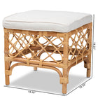 bali & pari Orchard Modern Bohemian White Fabric Upholstered and Natural Brown Rattan Ottoman