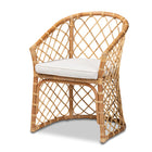 bali & pari Orchard Modern Bohemian White Fabric Upholstered and Natural Brown Rattan Dining Chair