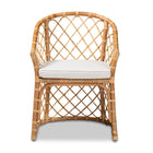 bali & pari Orchard Modern Bohemian White Fabric Upholstered and Natural Brown Rattan Dining Chair