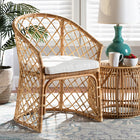 bali & pari Orchard Modern Bohemian White Fabric Upholstered and Natural Brown Rattan Dining Chair