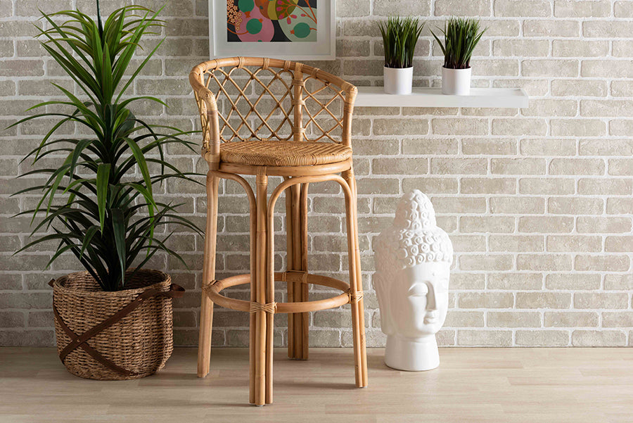 bali & pari Orchard Modern Bohemian Natural Brown Rattan Bar Stool