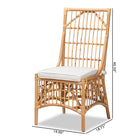 bali & pari Rose Modern Bohemian White Fabric Upholstered and Natural Brown Rattan Dining Chair