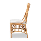 bali & pari Rose Modern Bohemian White Fabric Upholstered and Natural Brown Rattan Dining Chair