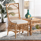bali & pari Rose Modern Bohemian White Fabric Upholstered and Natural Brown Rattan Dining Chair