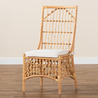 bali & pari Rose Modern Bohemian White Fabric Upholstered and Natural Brown Rattan Dining Chair
