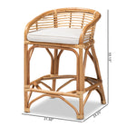 bali & pari Maverick Modern Bohemian White Fabric Upholstered and Natural Brown Rattan Counter Stool