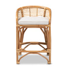 bali & pari Maverick Modern Bohemian White Fabric Upholstered and Natural Brown Rattan Counter Stool