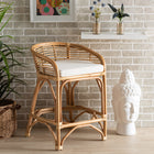bali & pari Maverick Modern Bohemian White Fabric Upholstered and Natural Brown Rattan Counter Stool